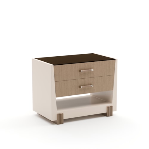 Contemporary Two-Drawer Smoked Glass-Top Large Nightstand