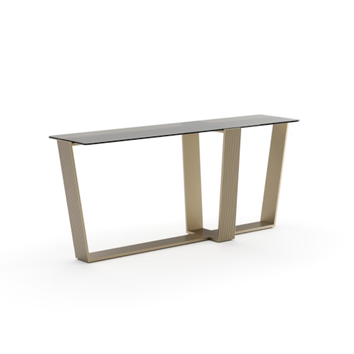 Modern Metal Console Table with Smoked Glass Top