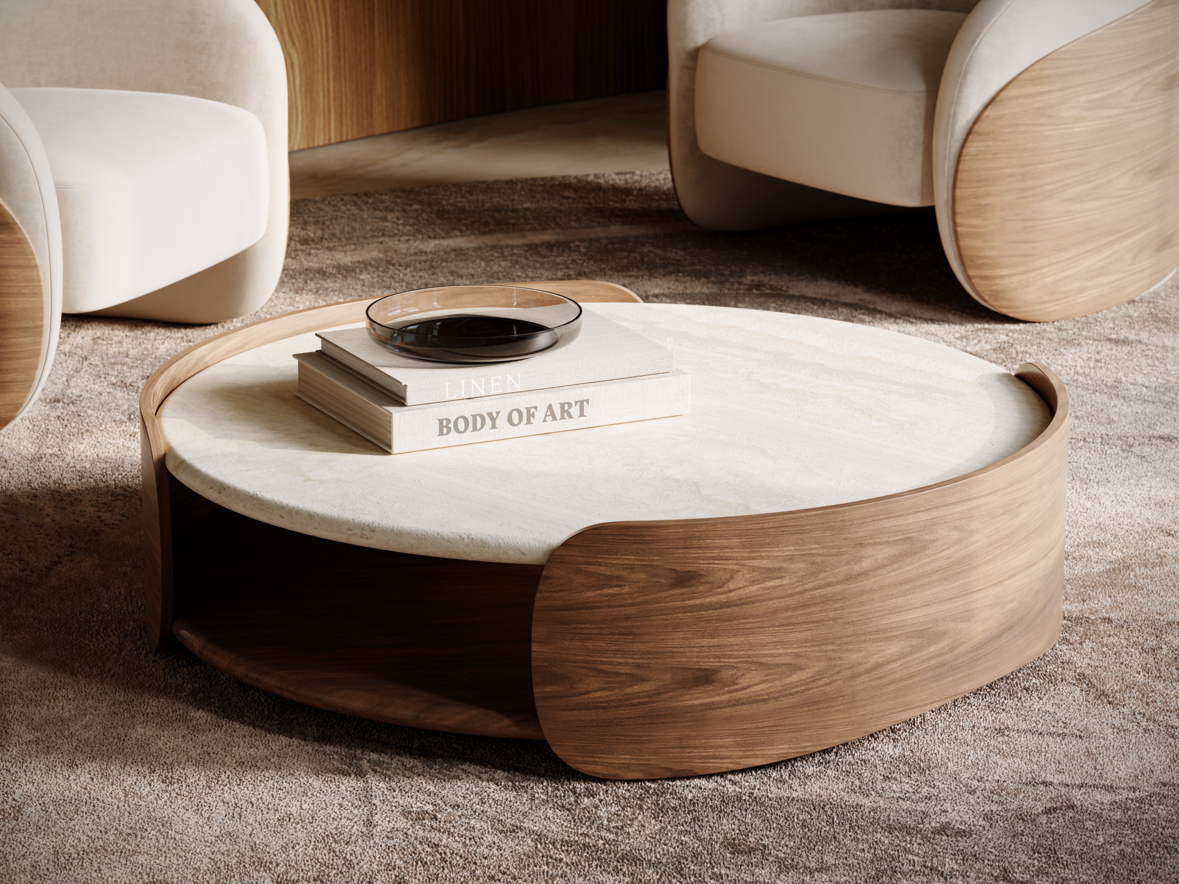 Caracole Caracole Classic Stone-Top Open Cocktail Table w/Wood Shelf