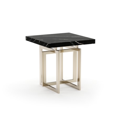 Black Marble-Top Square Side Table