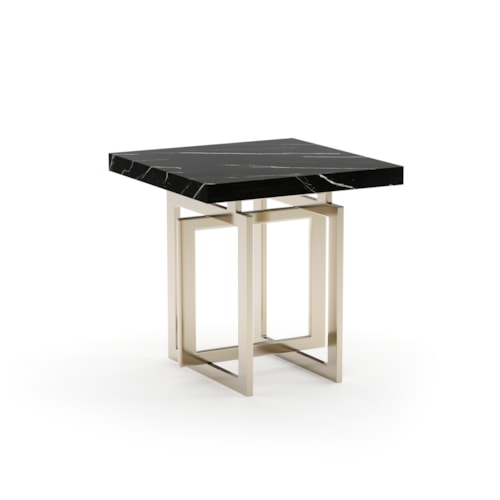 Contemporary Black Marble-Top Square Side Table