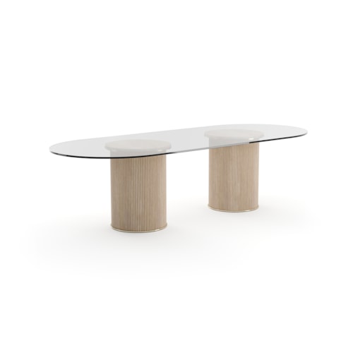 Contemporary 106" Glass-Top Reeded Double-Pedestal Dining Table