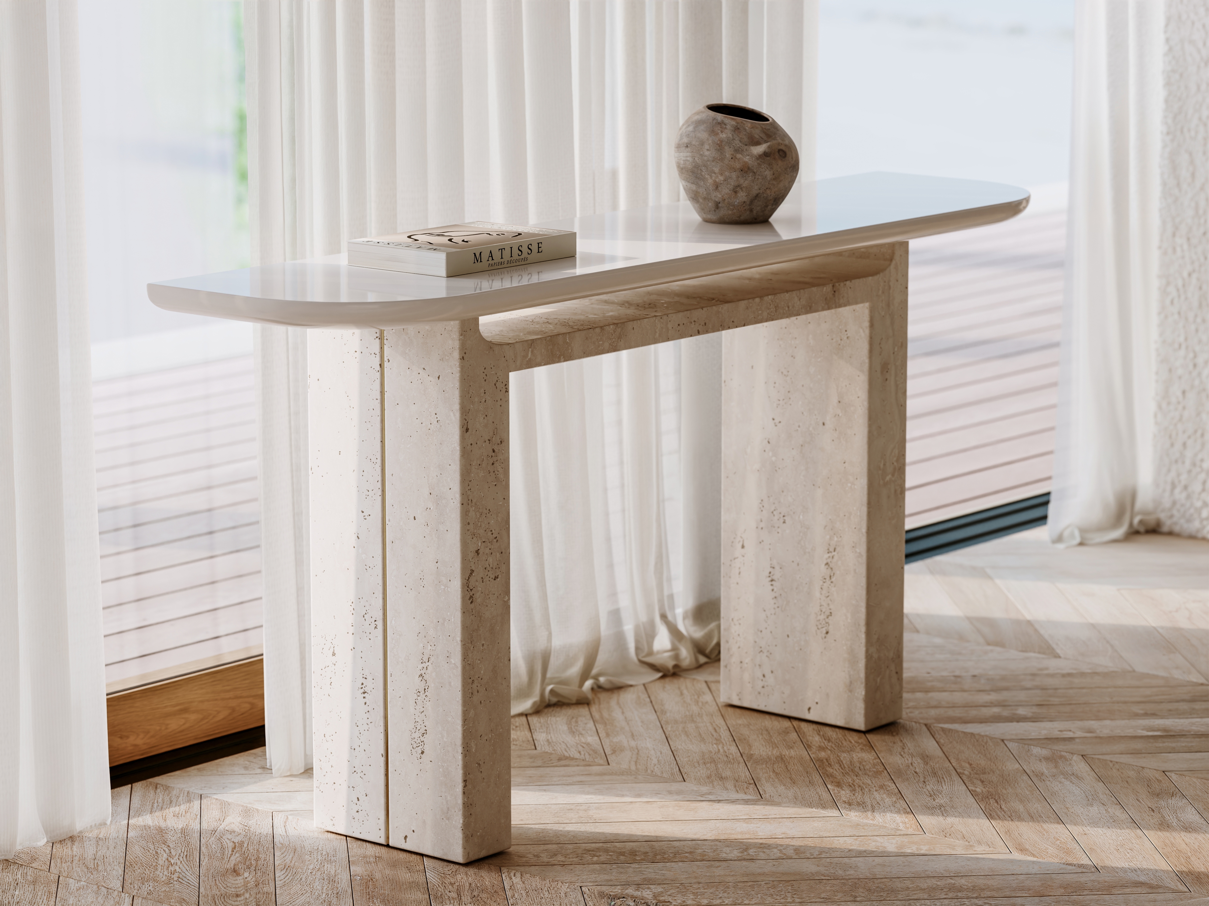 Caracole Caracole Classic Modern Stone-Pedestal Console Table