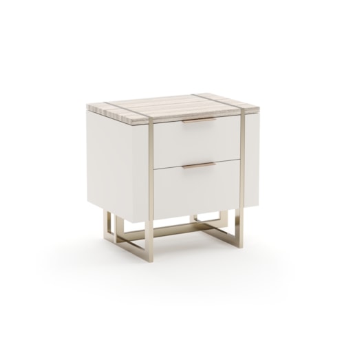 Modern Marble-Top Two-Drawer Nightstand with Soft-Close Drawers