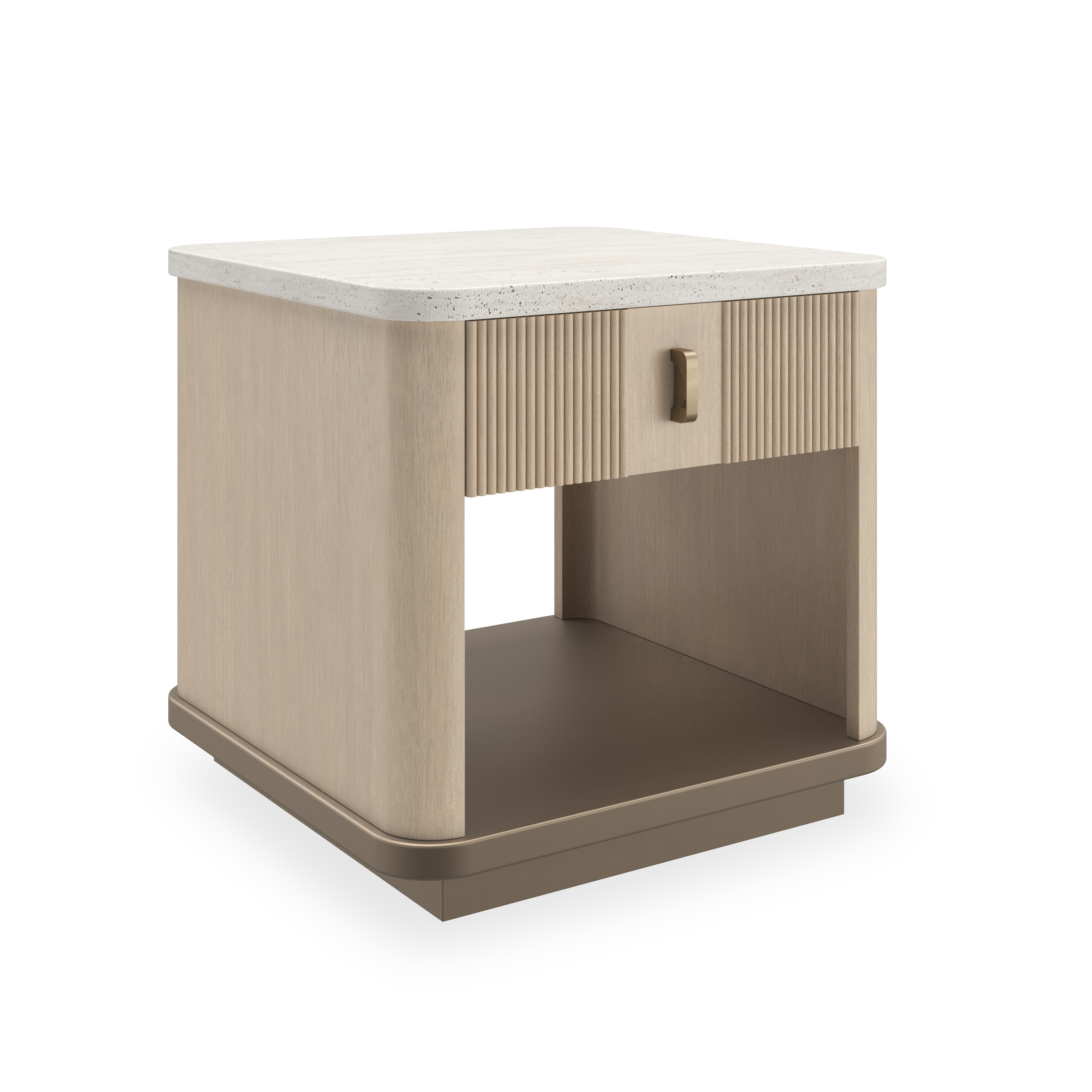 Caracole Caracole Classic Single-Drawer Travertine Stone-Top End Table