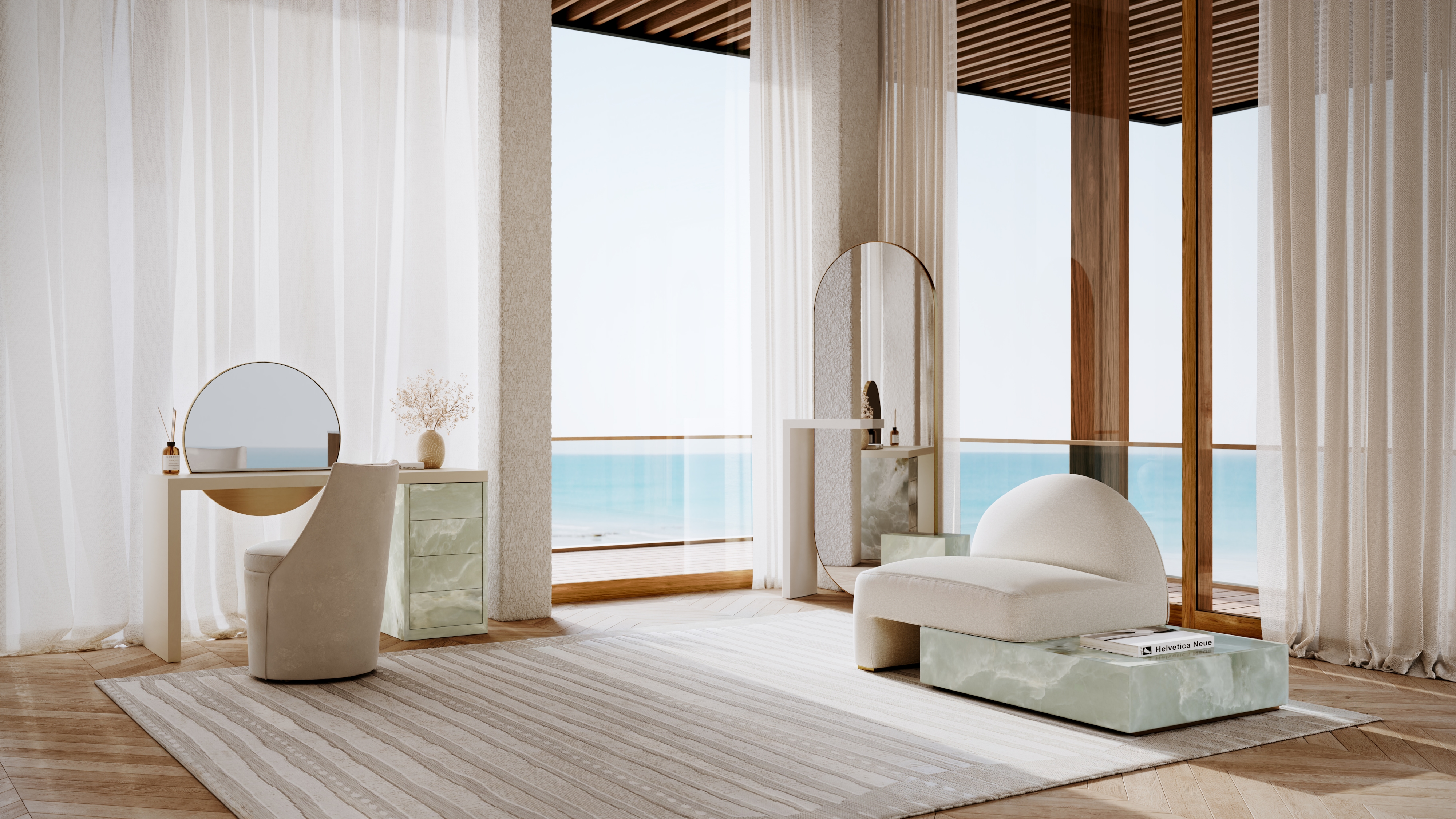 Caracole Caracole Classic Green Onyx Pedestal Vanity Desk w/Storage