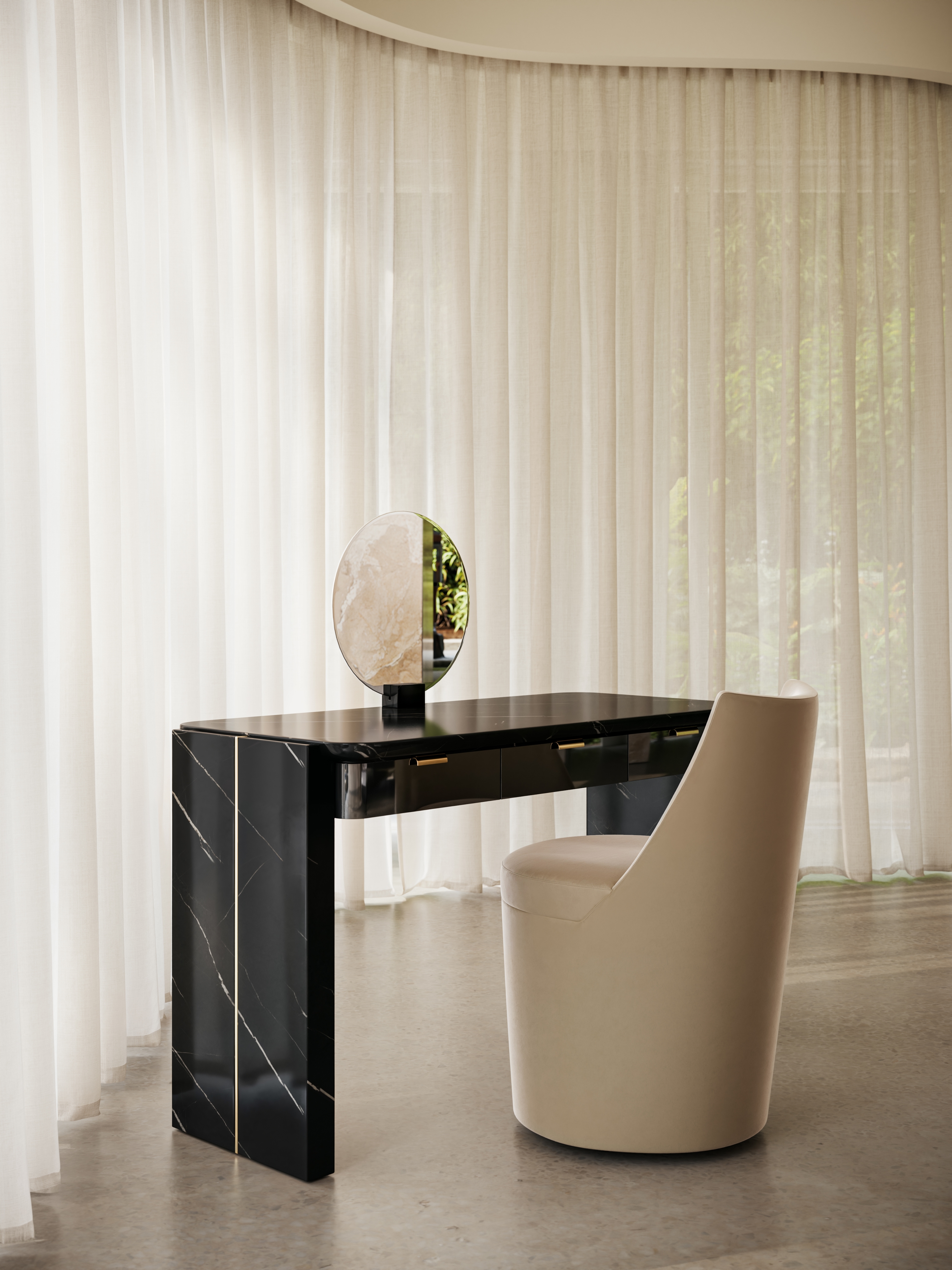 Caracole Caracole Classic Modern 3-Drawer Stone Vanity Desk w/Mirror