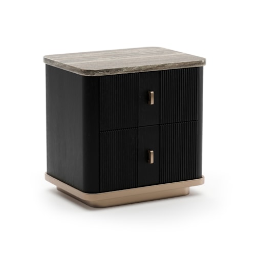 Contemporary Stone-Top Compact Two-Drawer Nightstand with Soft-Close Drawers