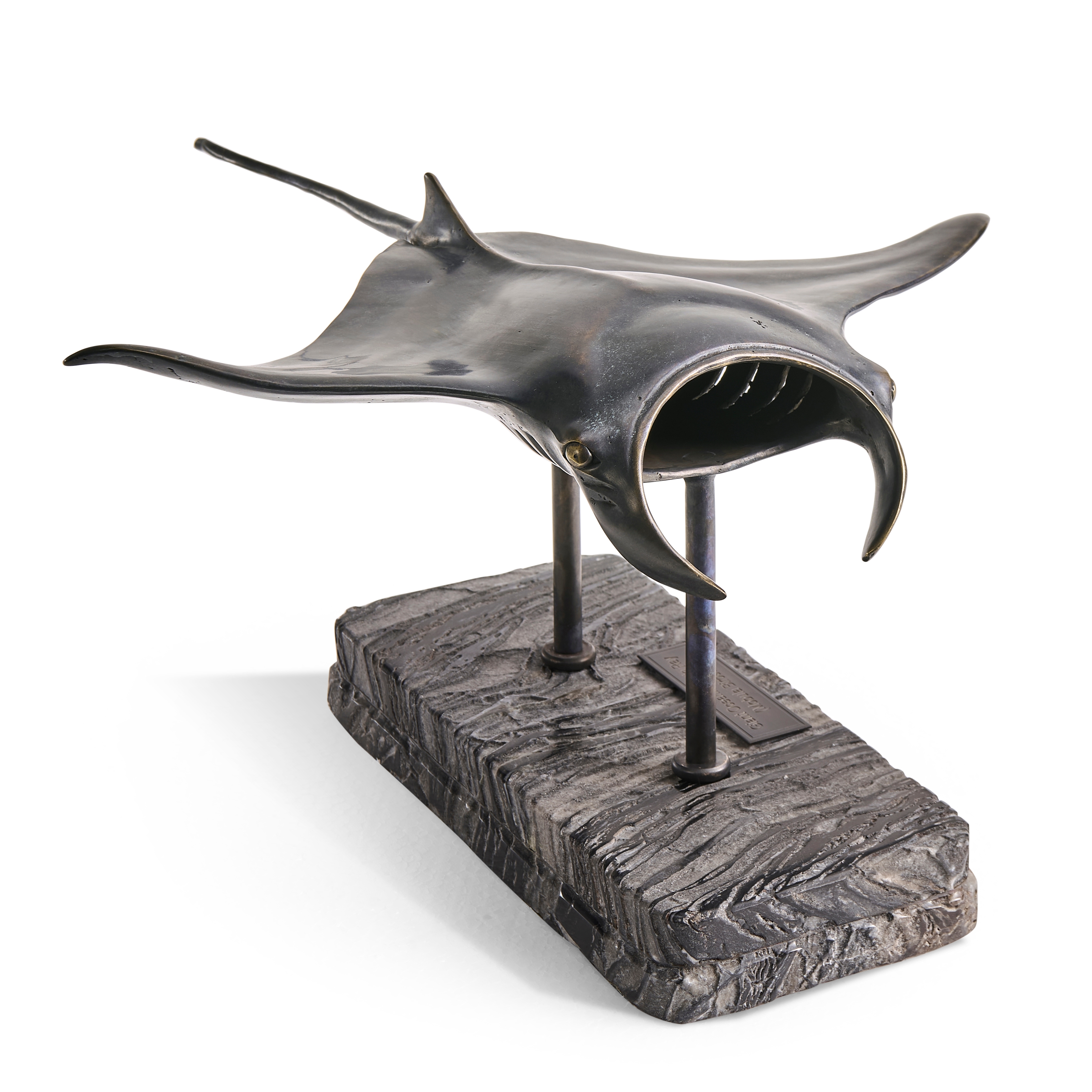Manta Ray Bronze Statue with Marble Base