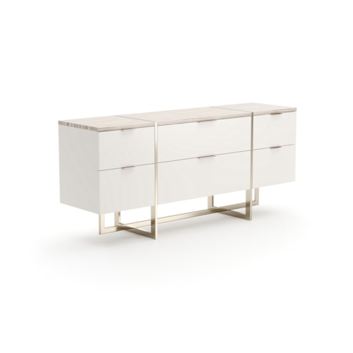 Modern Glam Sandstone-Top Six-Drawer Dresser with Soft-Close Drawers