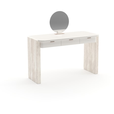 Modern 3-Drawer Stone Vanity Desk w/Mirror