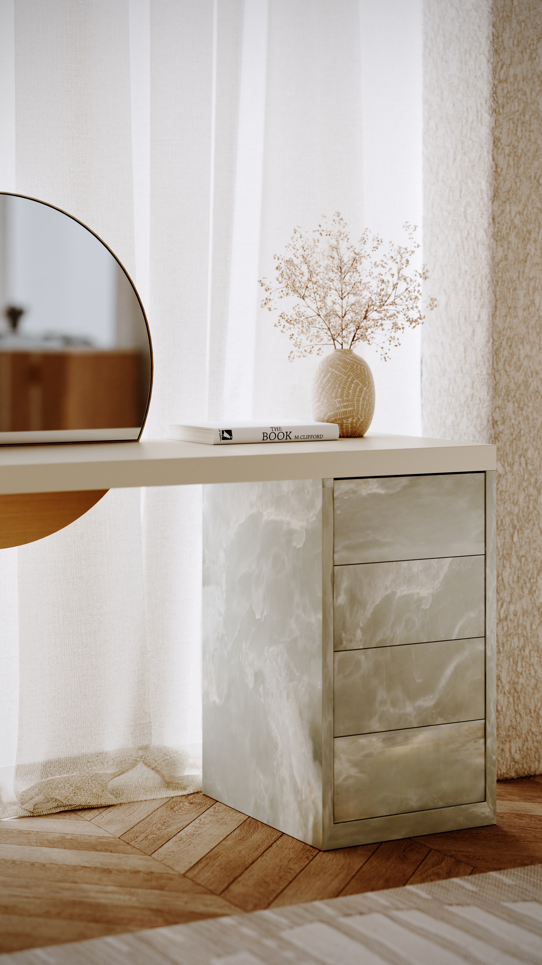 Caracole Caracole Classic Green Onyx Pedestal Vanity Desk w/Storage