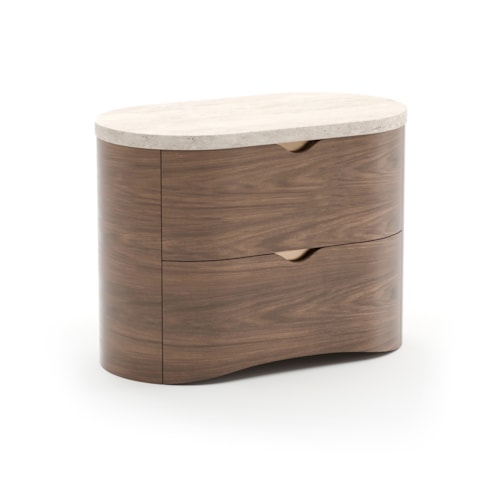 Contemporary Large Travertine Stone-Top Two-Drawer Nightstand