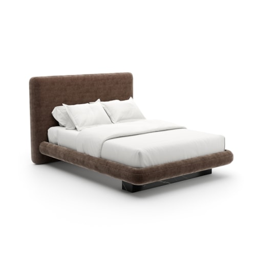 Contemporary Fully-Upholstered Stone-Base Queen Bed
