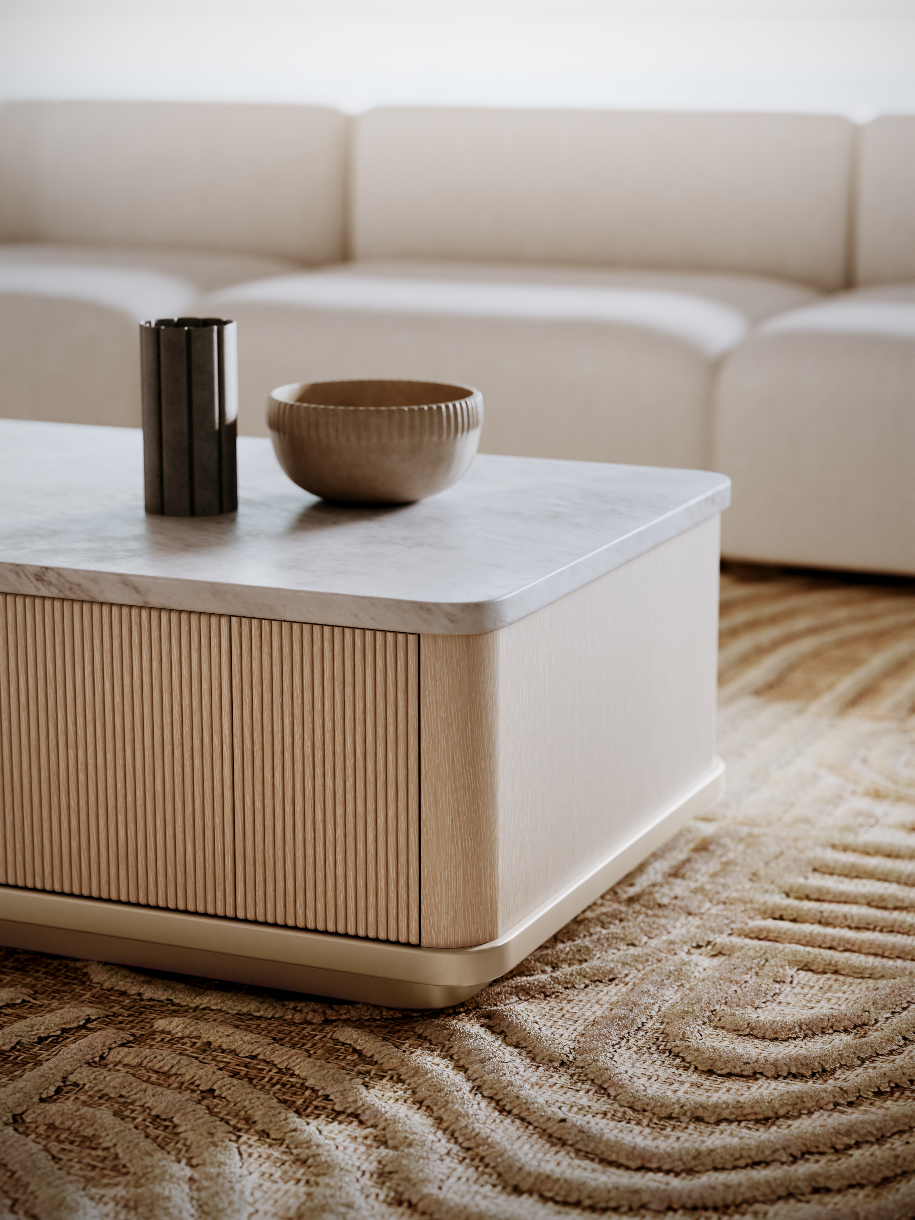 Caracole Caracole Classic Stone-Top Cocktail Table w/Reeded Drawers