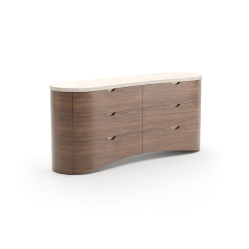 Modern Stone-Top Six-Drawer Dresser with Soft-Close Drawers