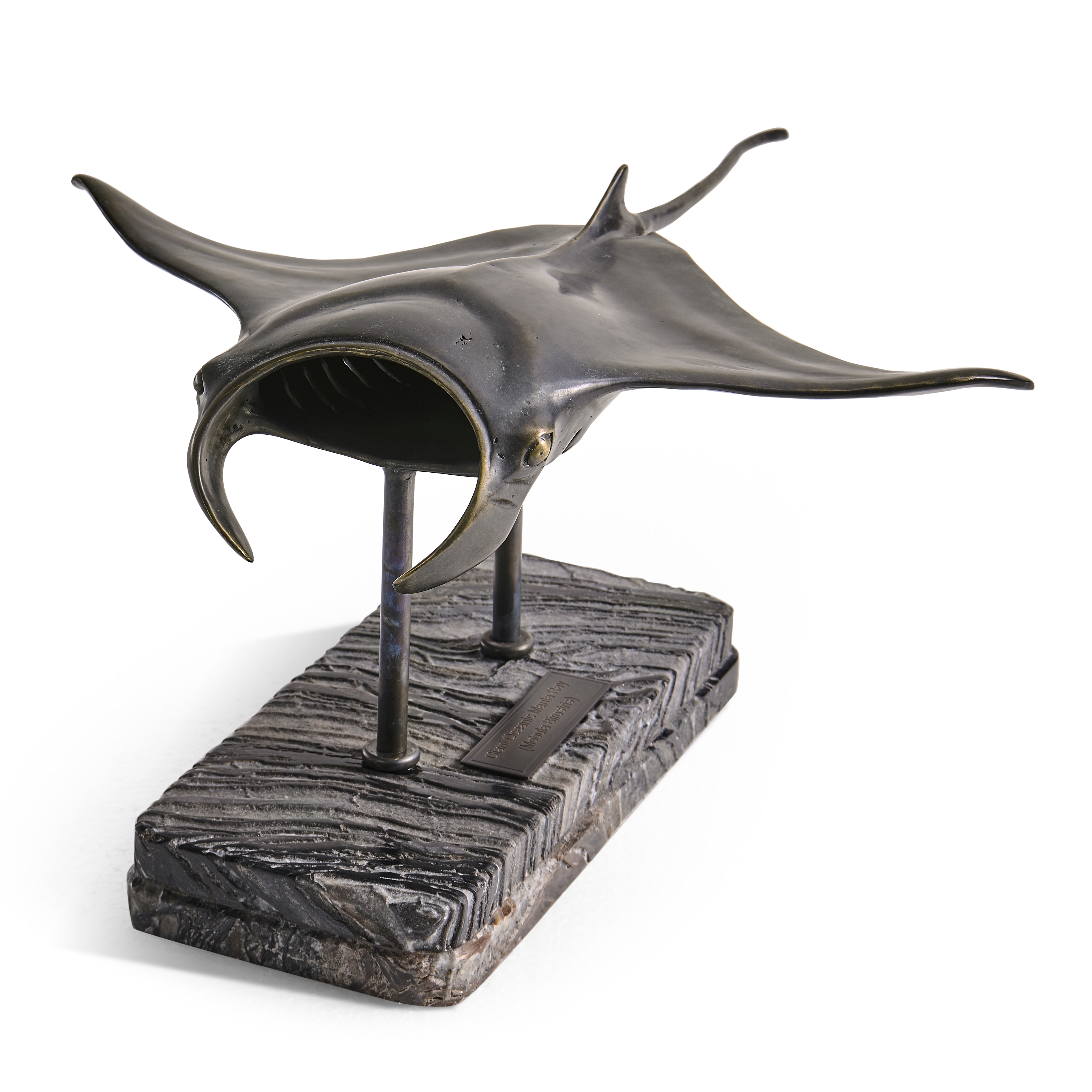 Manta Ray Bronze Statue with Marble Base