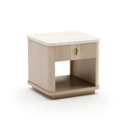 Single-Drawer Travertine Stone-Top End Table