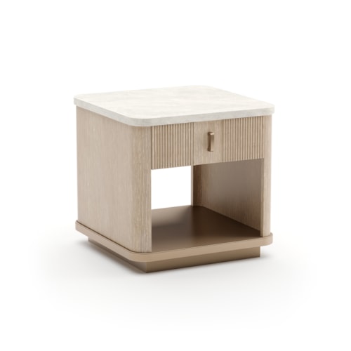Contemporary Travertine Stone-Top End Table with Soft-Close Drawer