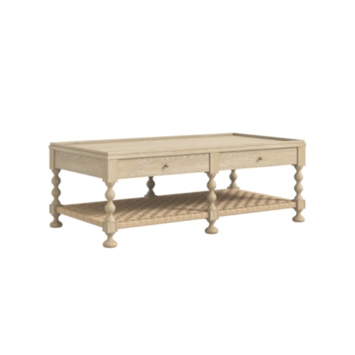 Transitional Rectangular Cocktail Table with Woven Shelf