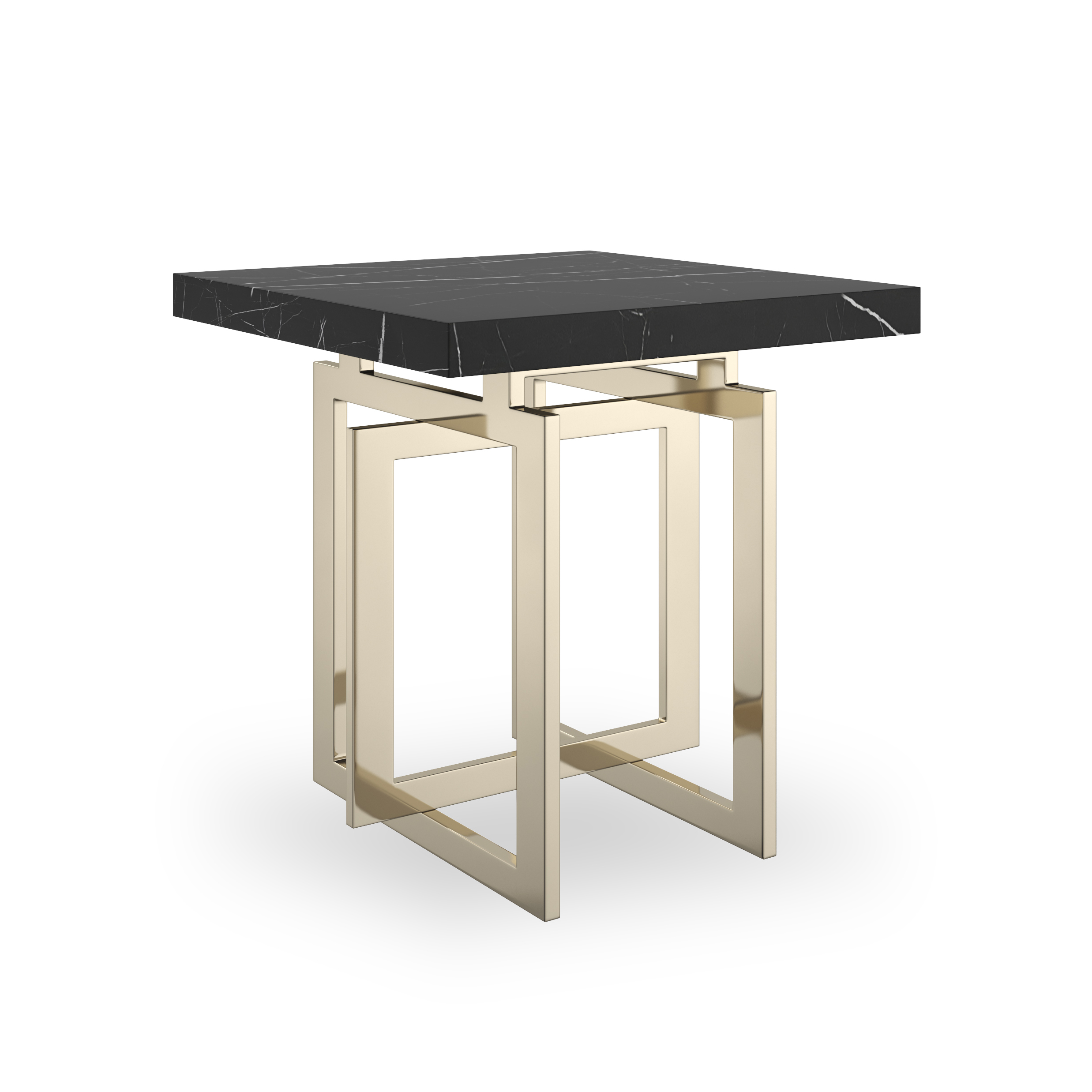 Black Marble-Top Square Side Table