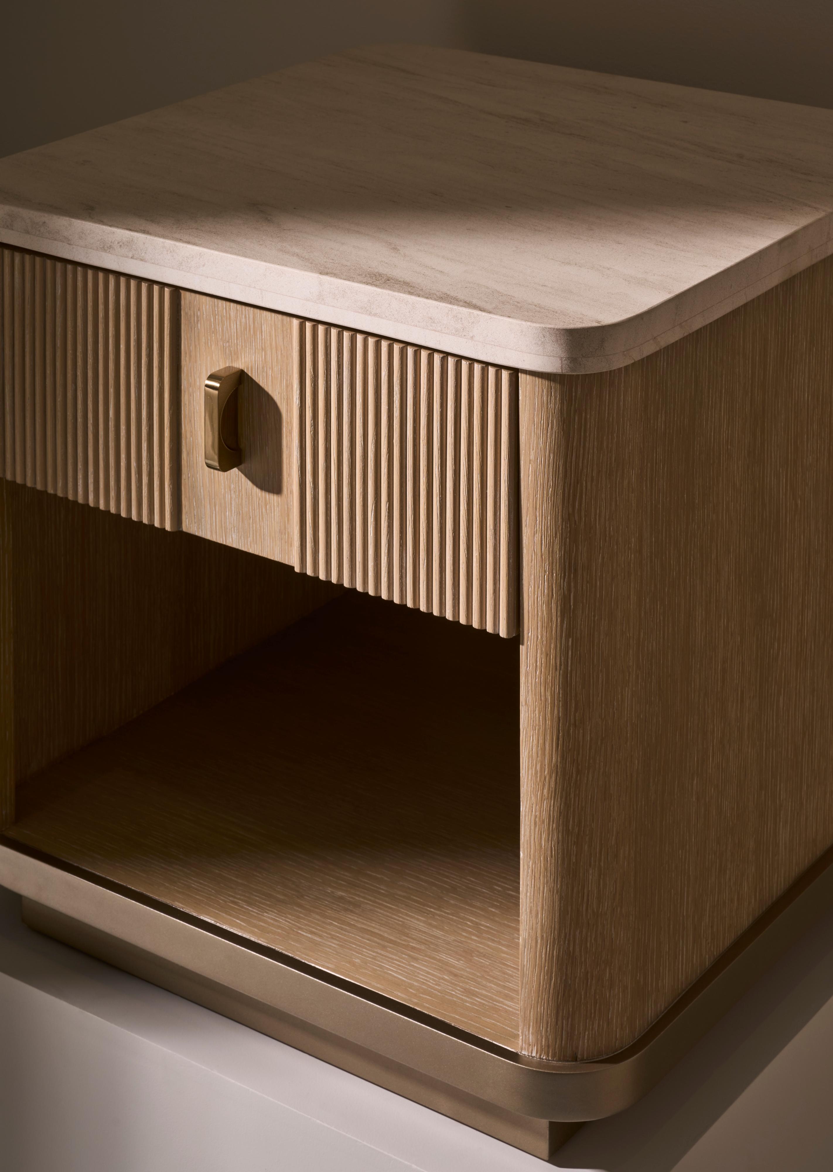 Caracole Caracole Classic Single-Drawer Travertine Stone-Top End Table