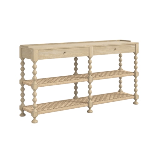 Transitional Console Table with Rattan Shelves