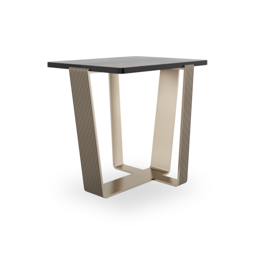 Contemporary Smoked Glass-Top Side Table with Brushed Gold Detailing