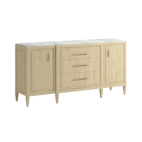 Transitional Marble-Top Two-Door Credenza with Adjustable Shelving