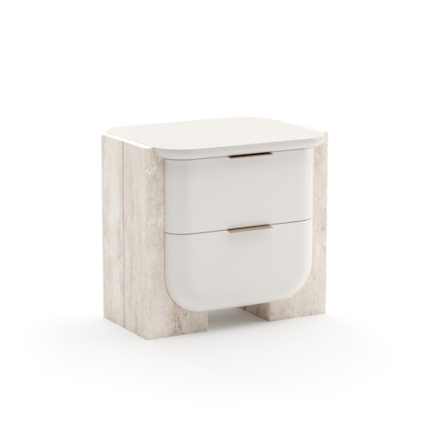 Contemporary Small Stone-Panel Nightstand with Two-Drawers