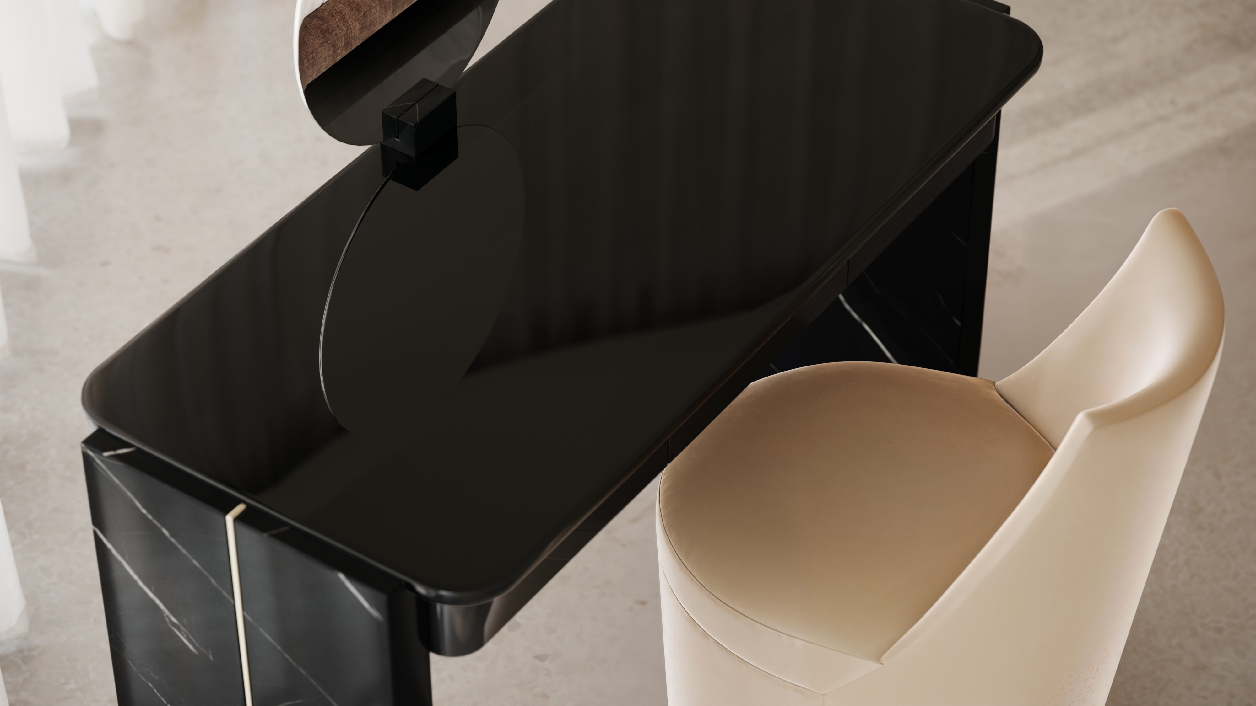 Caracole Caracole Classic Modern 3-Drawer Stone Vanity Desk w/Mirror