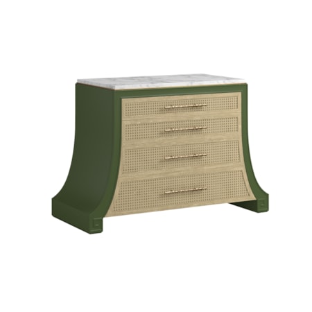 Four-Drawer Cane Accent Chest w/Marble Top