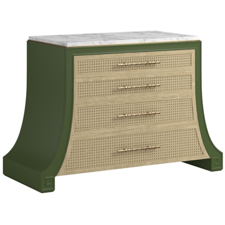 Four-Drawer Cane Accent Chest w/Marble Top