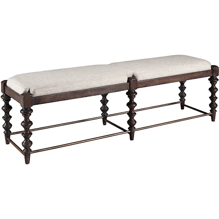 Traditional Upholstered Bed Bench with Carved Turned Legs
