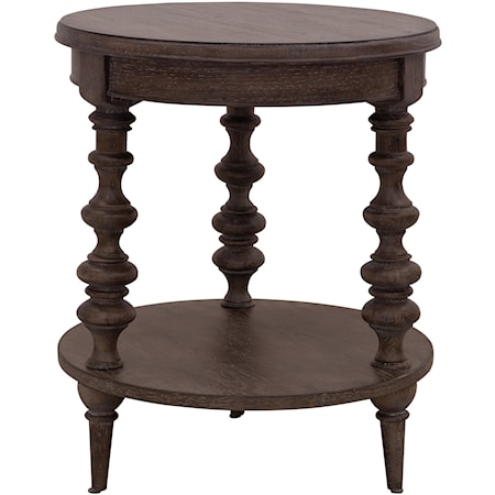 Traditional Round End Table with Lower Shelf