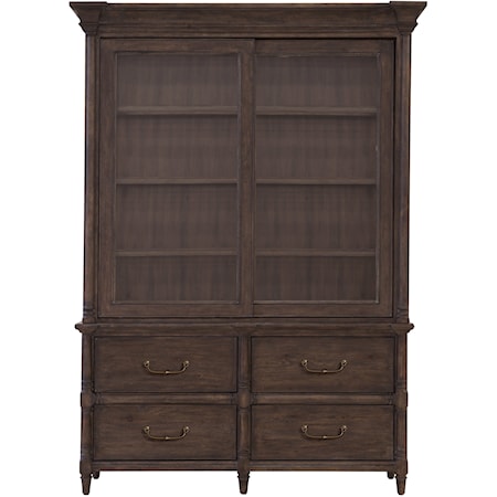 Traditional 4-Drawer Dining Display Cabinet with Glass Doors