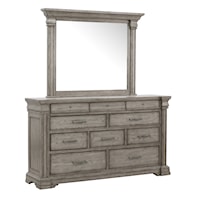 Traditional 10-Drawer Dresser and Square Mirror