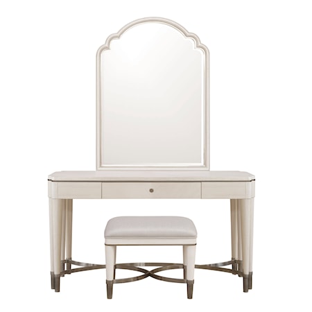 Vanity And Mirror Set with Stool