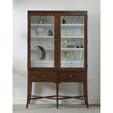 Transitional Wood Bar Cabinet with Glass Doors