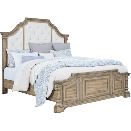 Traditional Queen Panel Bed with Upholstered Headboard