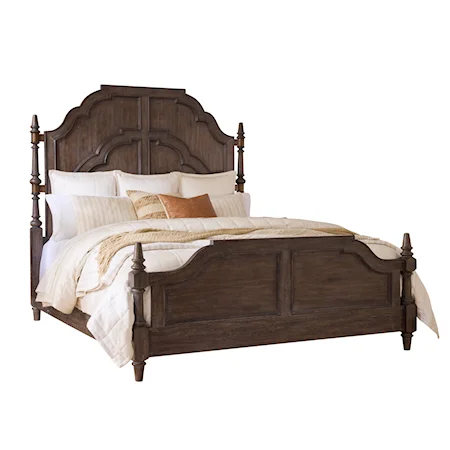 Traditional Queen Panel Bed with Ornate Carvings