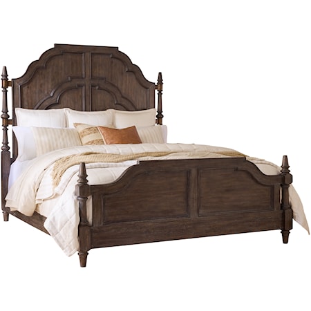 Traditional Queen Panel Bed with Ornate Carvings