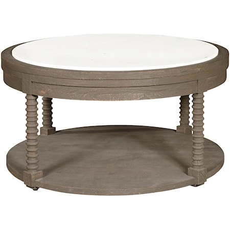 Transitional Round Coffee Table with Marble Top