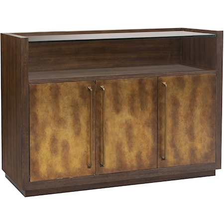 Transitional 3-Door Bar Cabinet with Glass Shelves