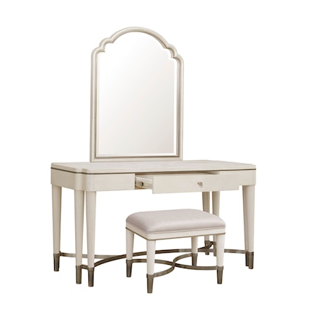 Vanity And Mirror Set with Stool