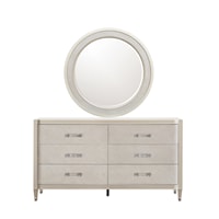 Glam 6-Drawer Dresser with Round Beveled Mirror