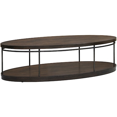 Industrial Oval Cocktail Table with Lower Shelf