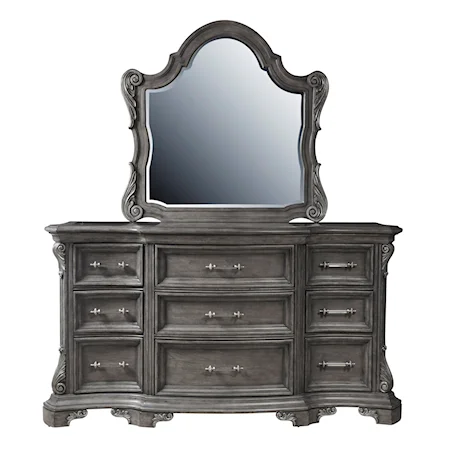 Traditional 9-Drawer Dresser with Mirror