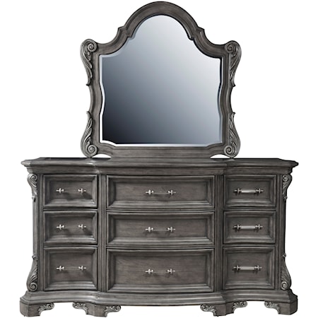 Traditional 9-Drawer Dresser with Mirror