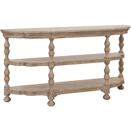 Transitional 3-Shelf Console Table with Carved Legs